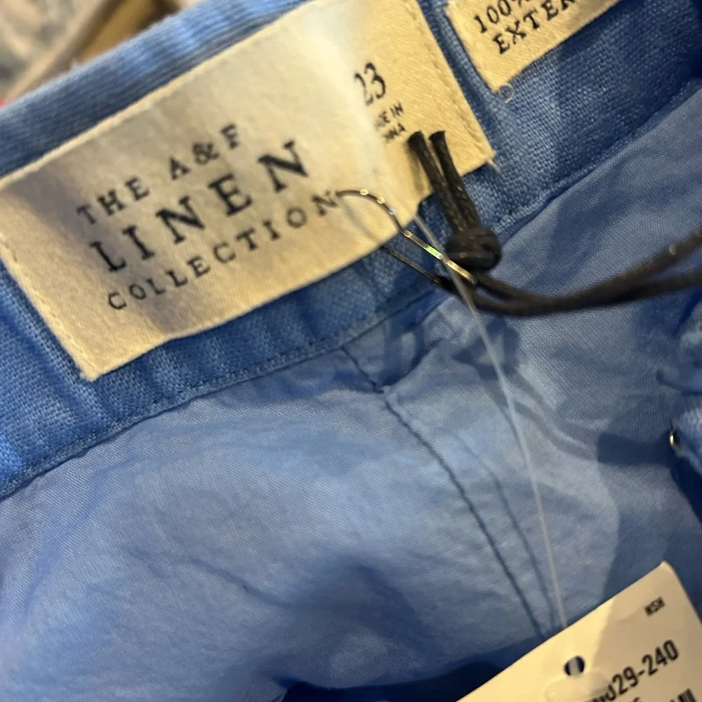 Abercrombie & Fitch Light Blue High Waisted Linen Shorts Scalloped Hem NWT - Picture 7 of 8